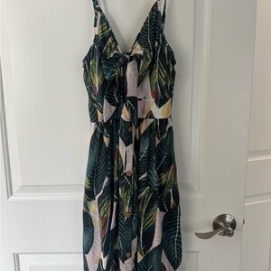 Tropical Leaf Print Women's Dress with pockets